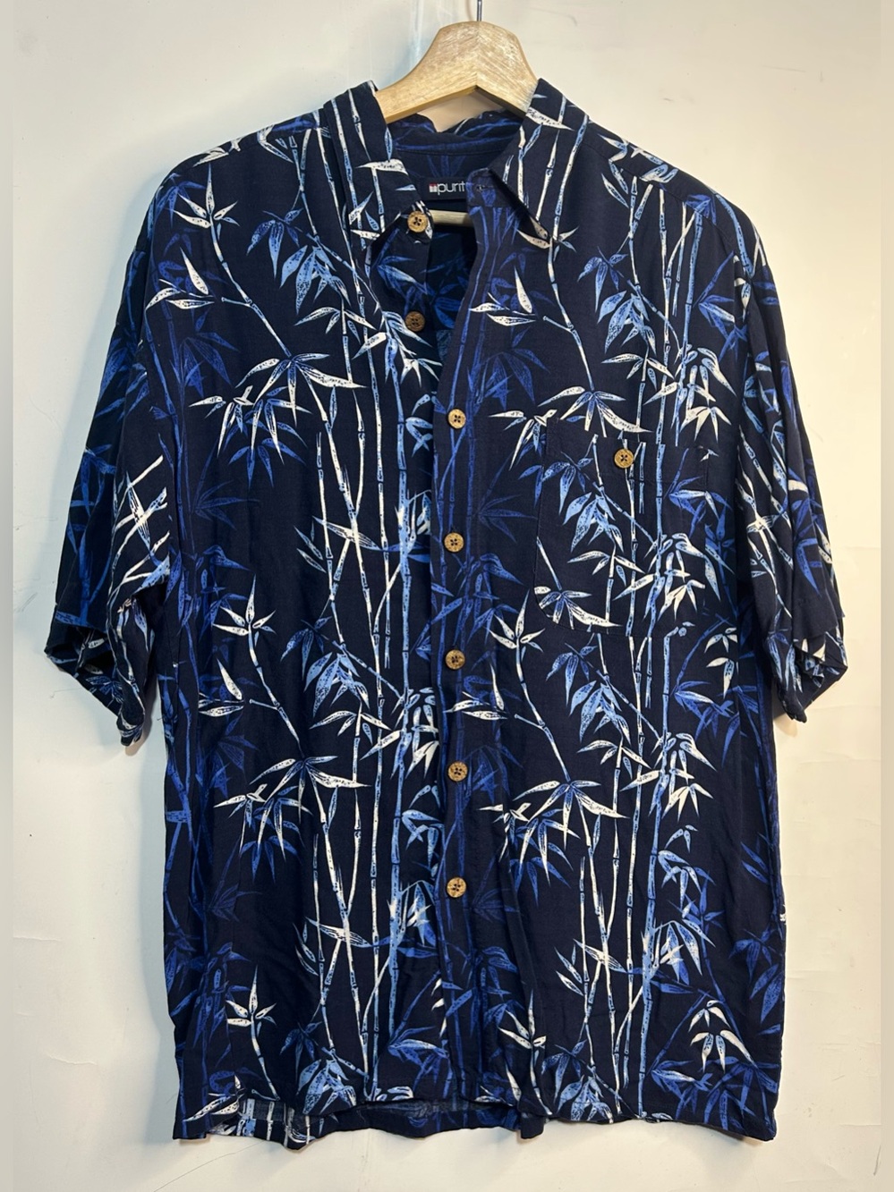 Puritan Tropical Blue Button Front Luau Shirt Medium